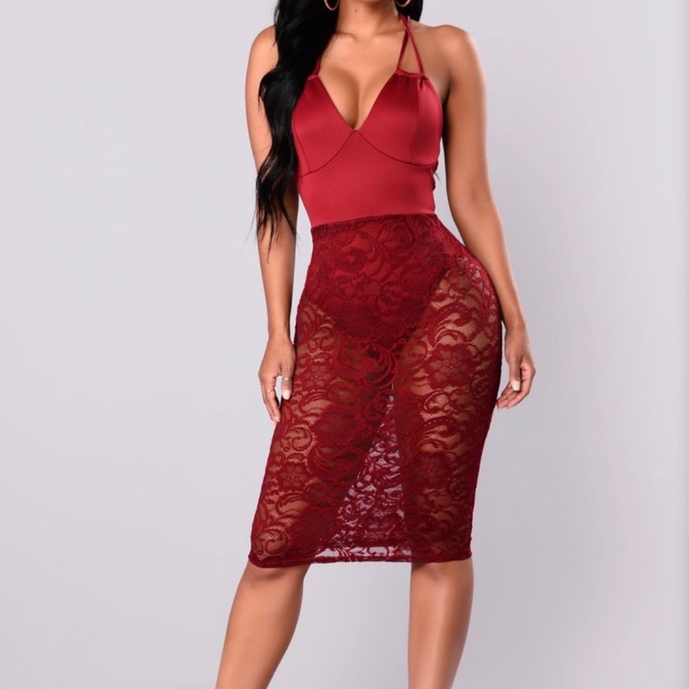 Red Wine Lace Strappy Tie Dress